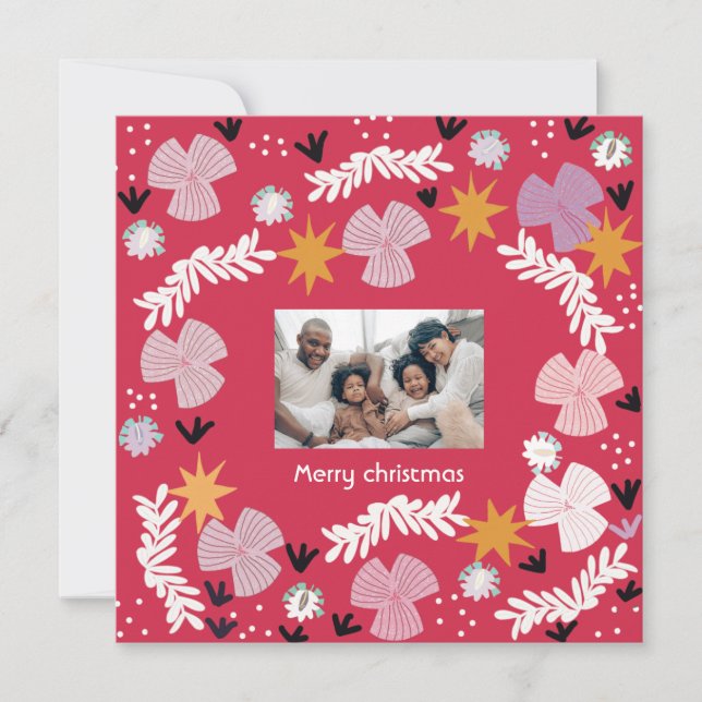 Rote Weihnachten Foto Collage personalisiert Einladung (Vorderseite)
