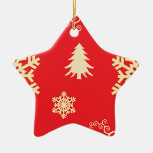 Rote Weihnachten mit Schneeflocken Keramikornament