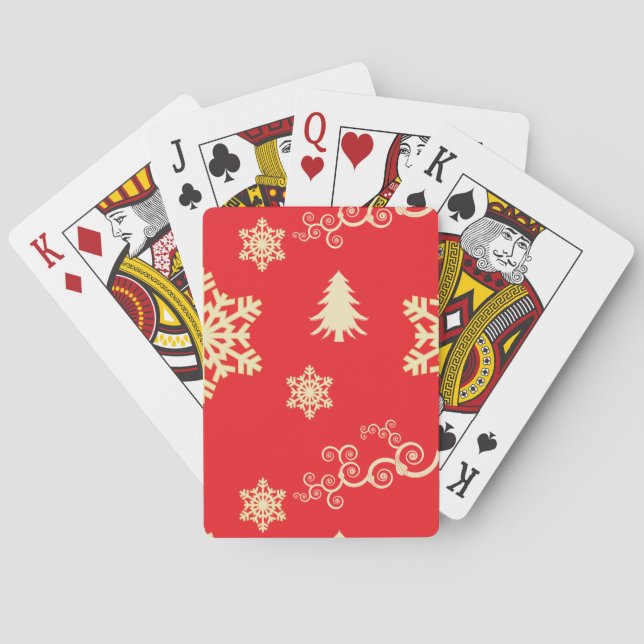 Rote Weihnachten mit Schneeflocken Spielkarten (Rückseite)