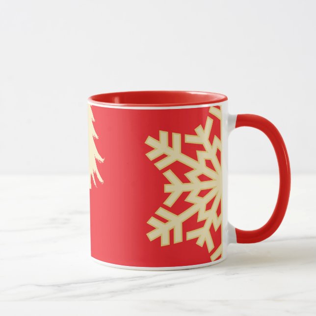 Rote Weihnachten mit Schneeflocken Tasse (Rechts)