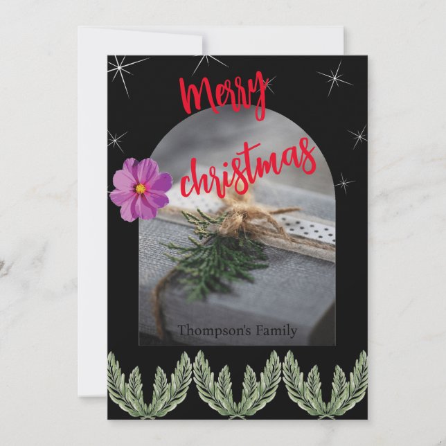 Rote Weihnachten Typografie grünes Blattwerk (Vorderseite)