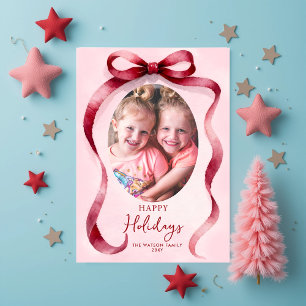 Rote Weihnachts-Foto-Schleifenband Feiertagspostkarte
