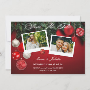 Rote Weihnachts-Hochzeits-Fotocollage Save The Date