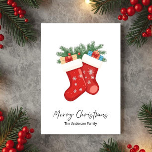 Rote Weihnachts-Socken Feiertags-Grußkarte Feiertagskarte