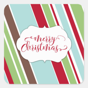 Rote Weihnachts-Typografie mit diagonalen Streifen Quadratischer Aufkleber