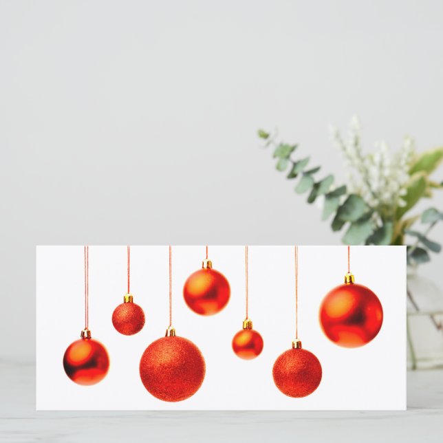Rote Weihnachtsbälle Dekoration Foto mit Text (Stehend Vorderseite)