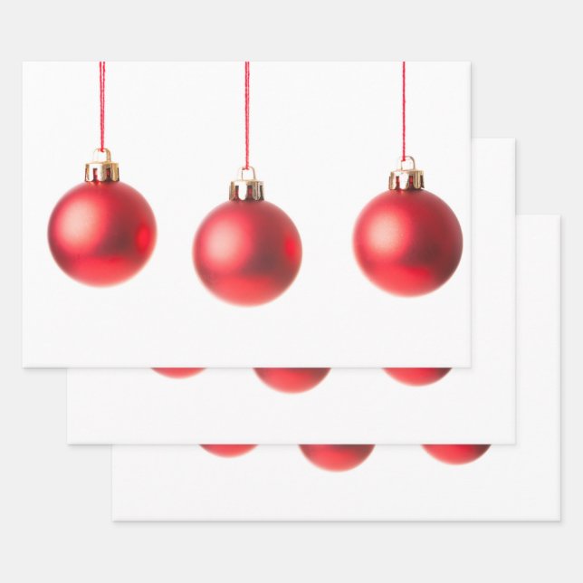 Rote Weihnachtsbälle Dekoration Foto mit Text Geschenkpapier Set (Set)