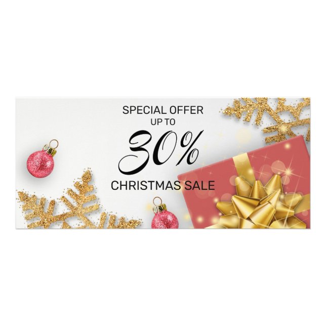 Rote Weihnachtsbälle Geschenk Gold Schneeflocken R Werbekarte (Vorne)
