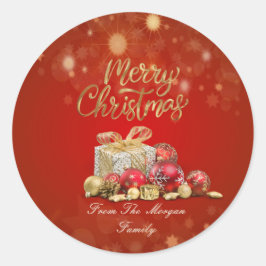 Rote Weihnachtsbälle, präsentiert frohe Weihnachte Runder Aufkleber