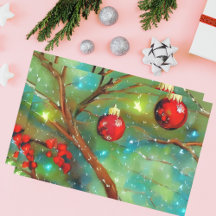 Rote Weihnachtsbaumchen und leuchtende Lichter