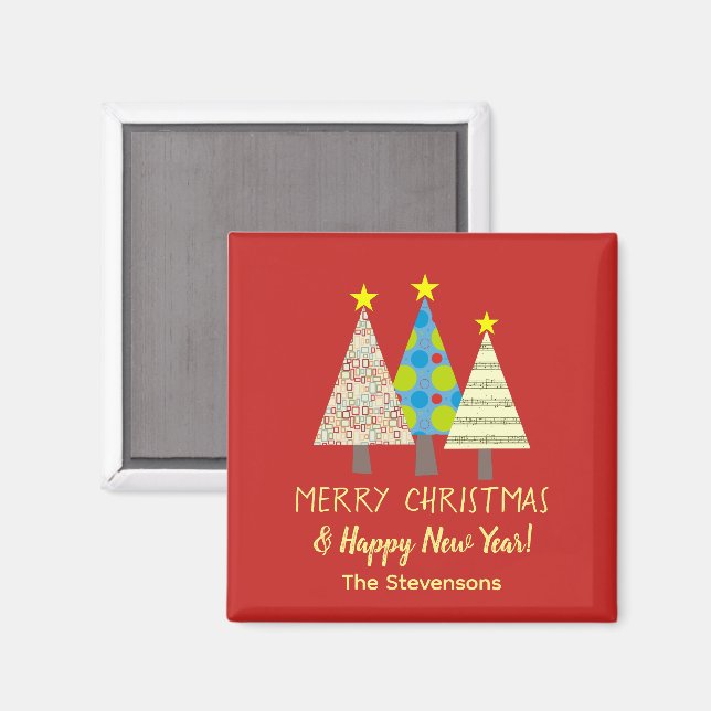 Rote Weihnachtsbäume Magnet (Vorderseite/Rückseite)