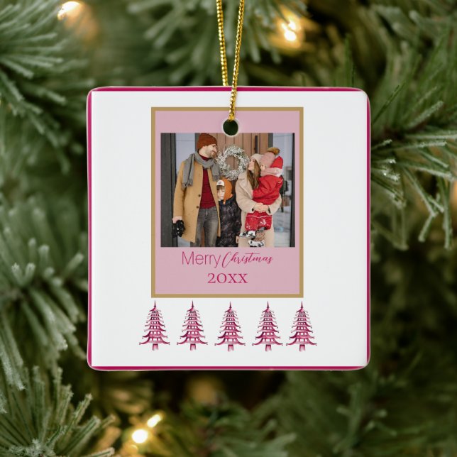 Rote Weihnachtsbaumen 1-Foto-Rahmen Keramikornament (Baum)