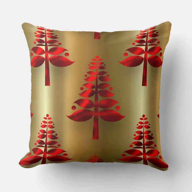 Rote Weihnachtsbaumen auf Gold Kissen (Vorderseite)