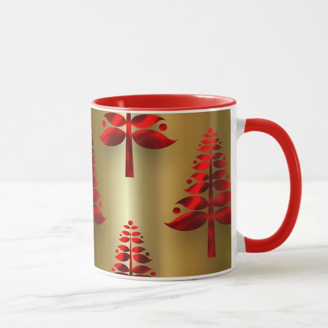 Rote Weihnachtsbaumen auf Gold Tasse (Rechts)