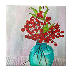 Rote Weihnachtsbergen Aquarellkunst Fliese