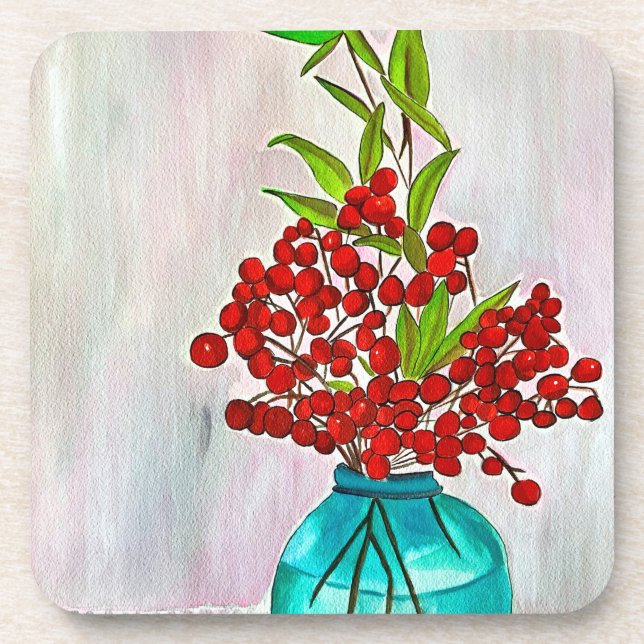 Rote Weihnachtsbergen Aquarellkunst Getränkeuntersetzer (Vorderseite)