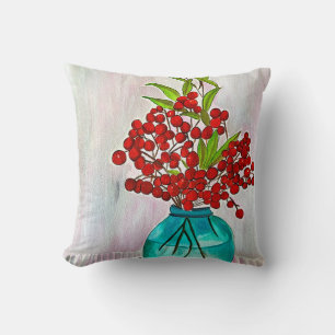 Rote Weihnachtsbergen Aquarellkunst Kissen