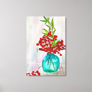 Rote Weihnachtsbergen Aquarellkunst Leinwanddruck