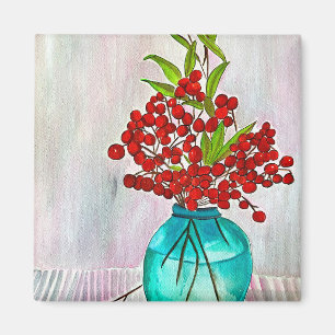 Rote Weihnachtsbergen Aquarellkunst Magnet