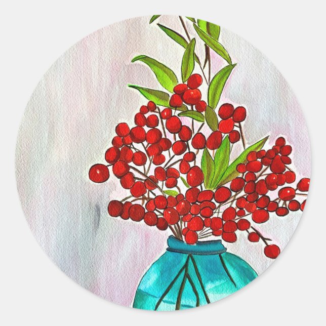 Rote Weihnachtsbergen Aquarellkunst Runder Aufkleber (Vorderseite)