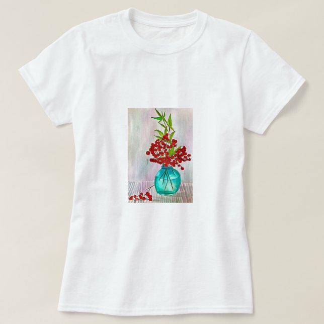 Rote Weihnachtsbergen Aquarellkunst T-Shirt (Design vorne)