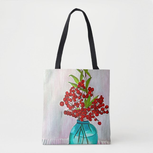 Rote Weihnachtsbergen Aquarellkunst Tasche (Vorderseite)