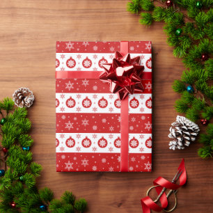 Rote Weihnachtsblasen und Schneeflocken Muster Geschenkpapier