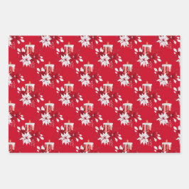 Rote Weihnachtskerzen Rose Geschenkpapier Set