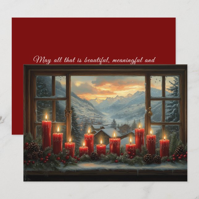 Rote Weihnachtskerzen Tannenzapfen rote Beeren (Vorne/Hinten)