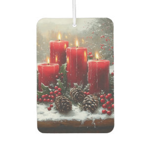 Rote Weihnachtskerzen Tannenzapfen Stechpalme Autolufterfrischer