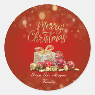 Rote Weihnachtskugeln, Geschenke Frohe Weihnachten Runder Aufkleber