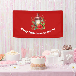 Rote Weihnachtslattern Poinsettia und Kiefer Banner