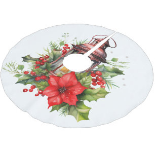 Rote Weihnachtslattern Poinsettia und Kiefer Polyester Weihnachtsbaumdecke