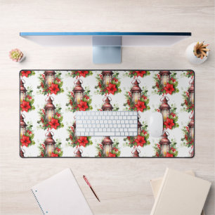 Rote Weihnachtslattern Poinsettia und Pine Pattern Schreibtischunterlage