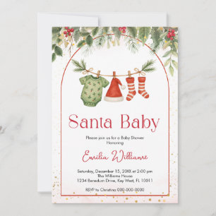 Rote Weihnachtsmann-Weihnachtskleiderleine Baby-Pa Einladung