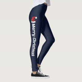 Rote Weihnachtsmannmütze auf Blau mit fröhlichem W Leggings