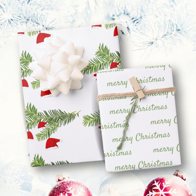Rote Weihnachtsmannmütze Kiefernzweige Frohe Weihn Geschenkpapier Set (Von Creator hochgeladen)
