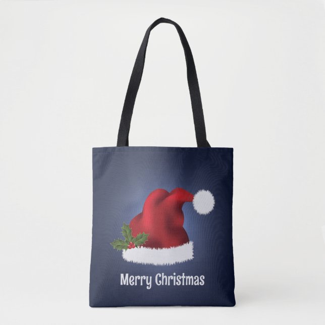 Rote Weihnachtsmannmütze mit Weihnachts-Holly auf  Tasche (Vorderseite)