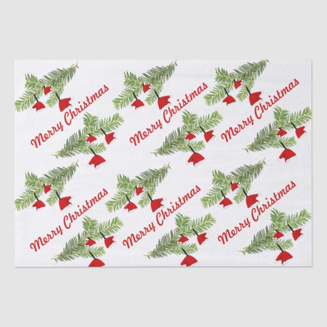 Rote Weihnachtsmannmütze Ornamente an der Kiefernf Seidenpapier (Vorderseite)