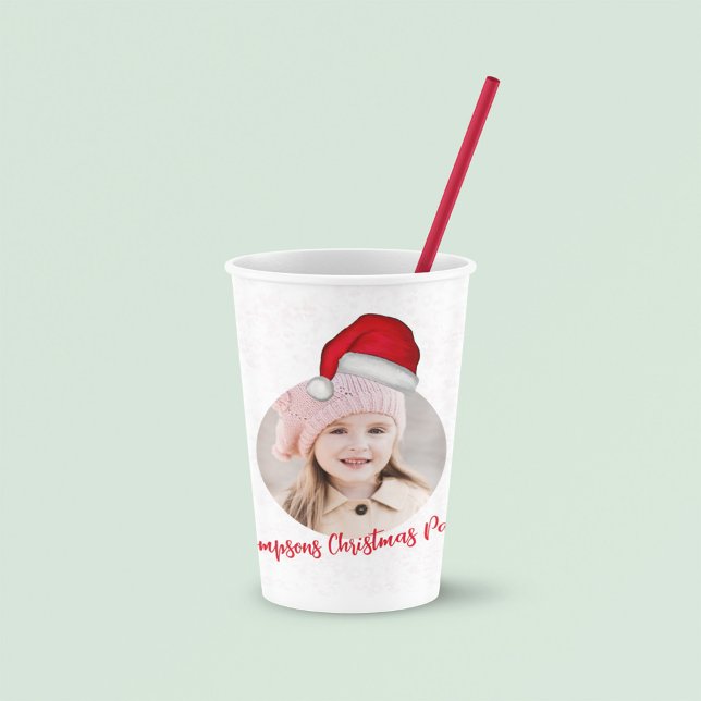 Rote Weihnachtsmannmütze Personalisiert Weihnachte Pappbecher (Cute Christmas Santa Claus photo template paper cup)