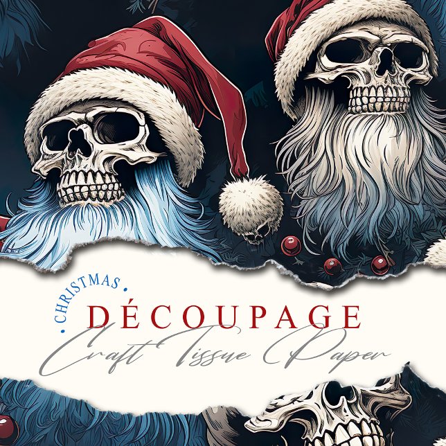 Rote Weihnachtsmannmützen Gotische Weihnachtsfeier Seidenpapier (Blue, red and gothic, Santa Skulls perfect for paper crafting this holiday season.)