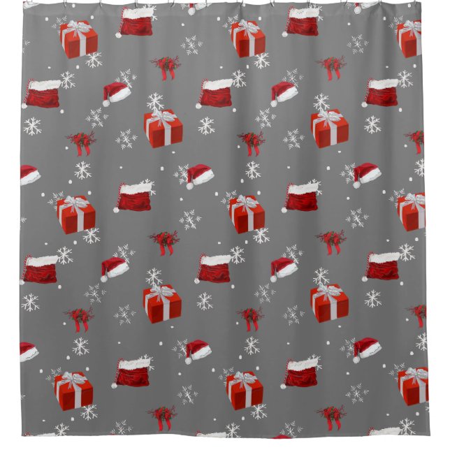 Rote Weihnachtsmannmützen und Vorträge zum Thema H Duschvorhang (Vorderseite)