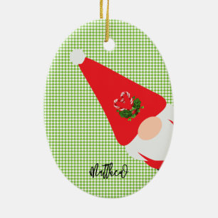 Rote Weihnachtsmärchen Name Grün Schachbrett Spaß Keramik Ornament