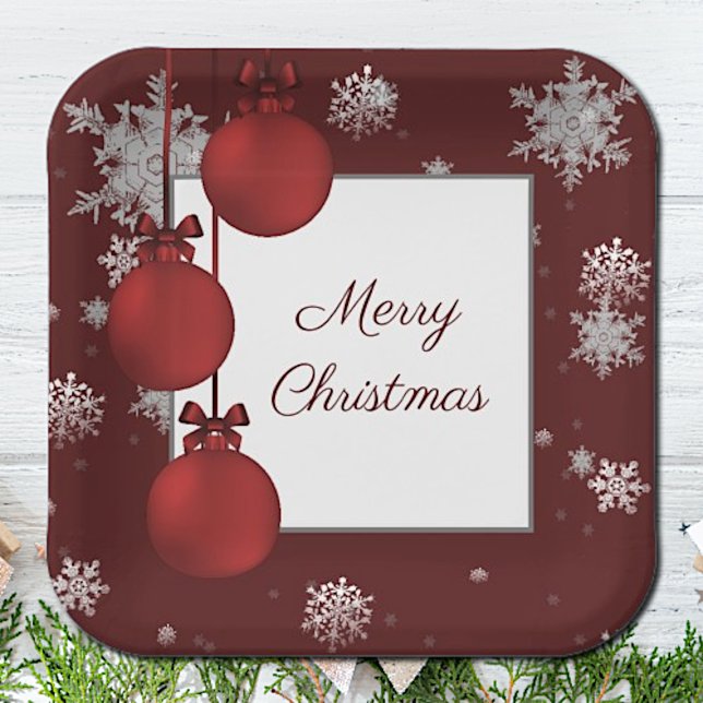 Rote Weihnachtsschmuck Papierplatte Pappteller (Red Christmas Ornaments Paper Plates)