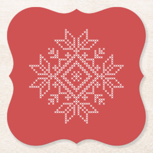 Rote Weihnachtsschneeflocke, nordische Kunst Untersetzer