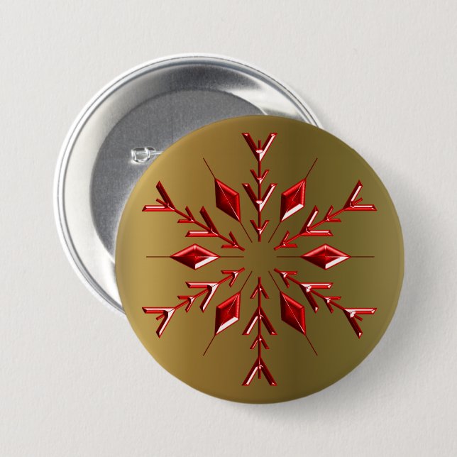 Rote Weihnachtsstars auf Gold Button (Vorne & Hinten)