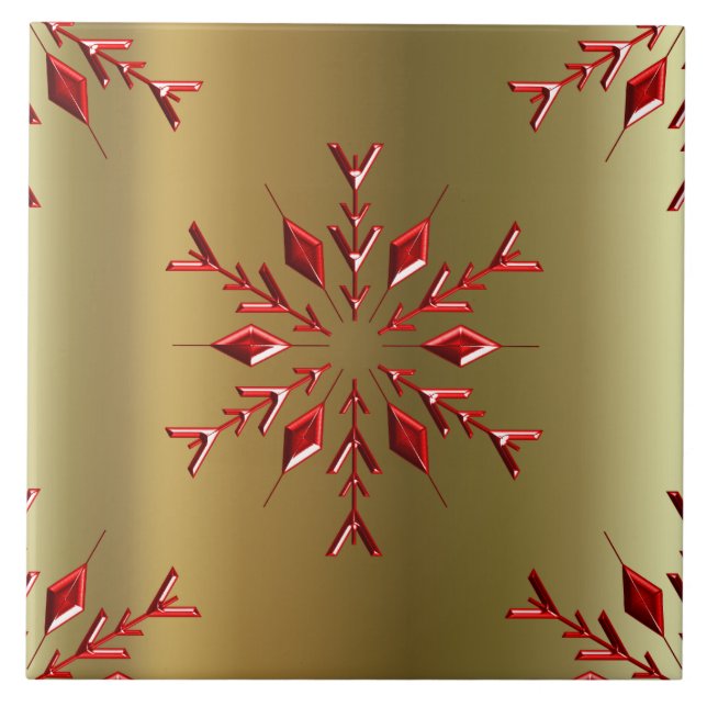 Rote Weihnachtsstars auf Gold Fliese (Vorderseite)