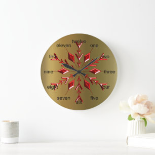 Rote Weihnachtsstars auf Gold Große Wanduhr