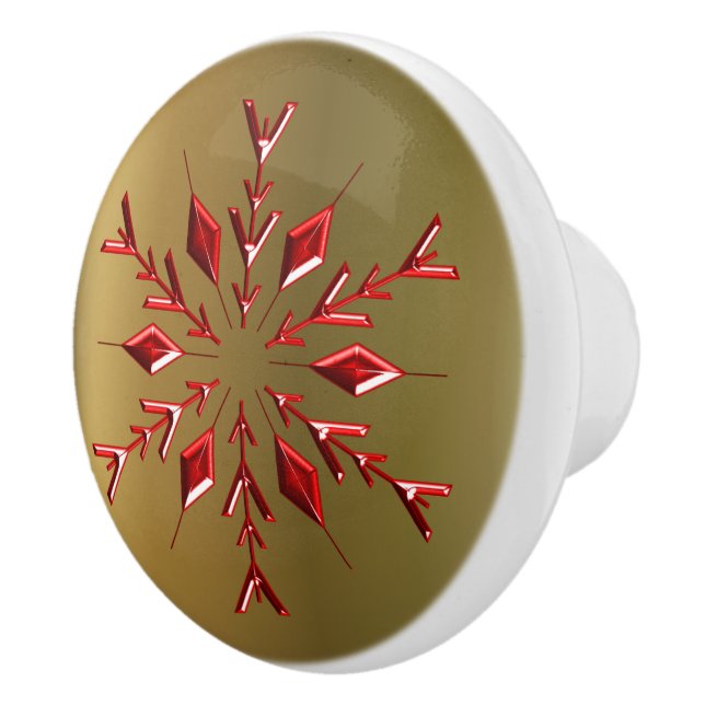 Rote Weihnachtsstars auf Gold Keramikknauf (Rechts)