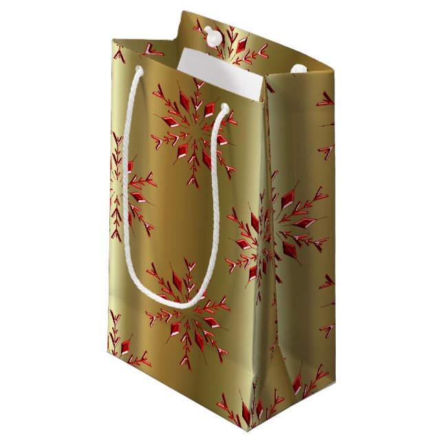 Rote Weihnachtsstars auf Gold Kleine Geschenktüte (Vorderseite Schrägansicht)